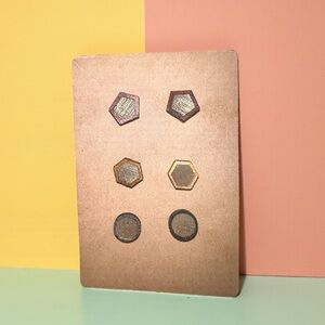 Hexagon and Circle Stud Earrings Set